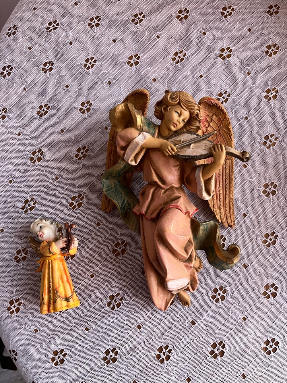 Pair of Vintage Ceramic Angels - Pink & Gold